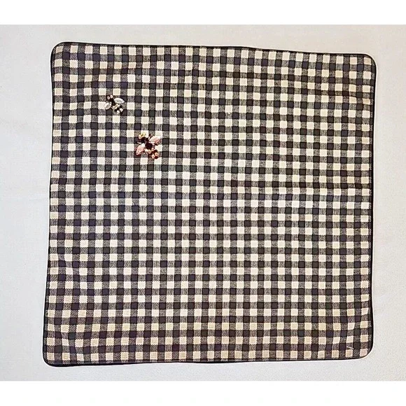 Pottery Barn Norton Pillow Cover Black 18 sq Gingham Check Honey Bumble Bee More