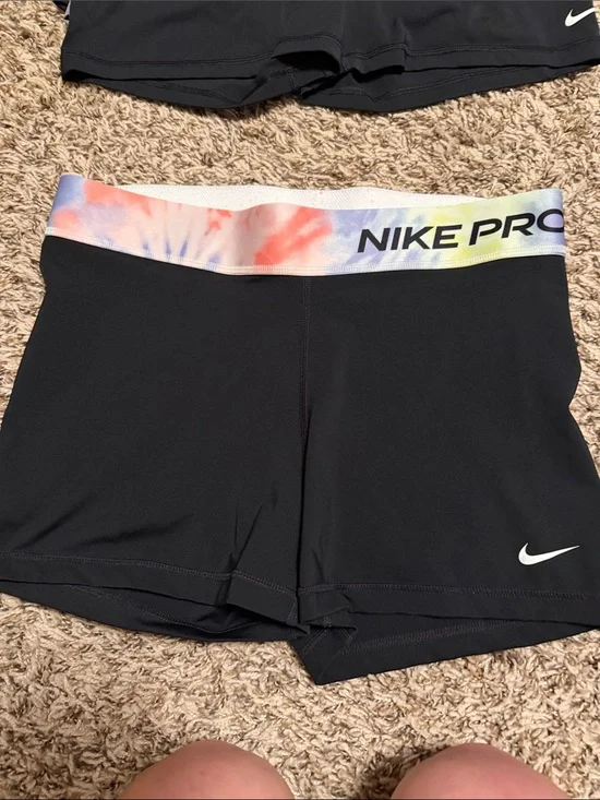Nike Black Bike Shorts with Multicolor Tie-Dye Waistband