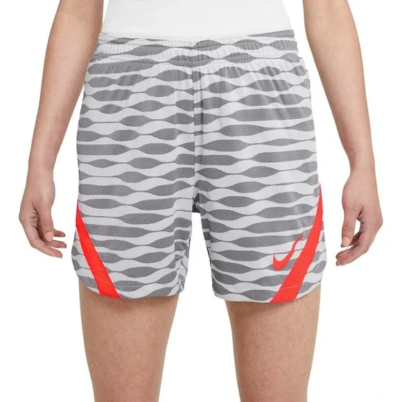 Nike Dri-FIT Womens Soccer Shorts Grey White Wavy Pattern‎ Orange DH8130-011 L