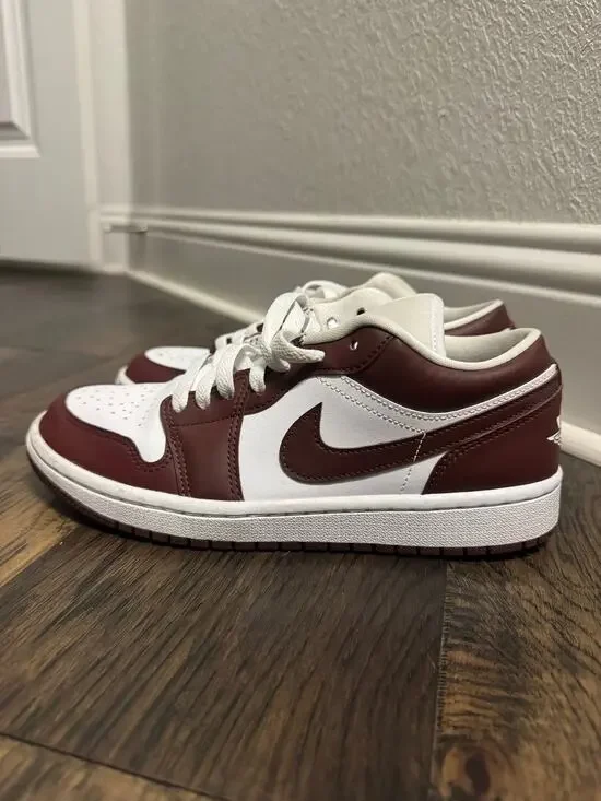 Nike Air Jordan 1 Low Women’s Size 8.5 White Burgundy Maroon Sneakers