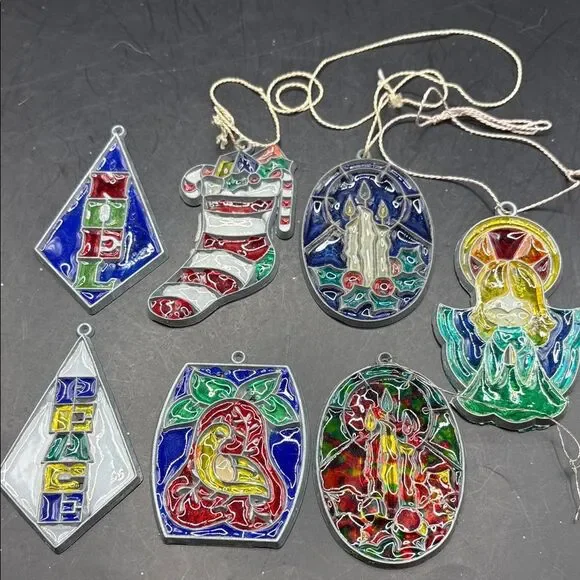 Colorful Vintage Plastic Stained Glass Ornaments