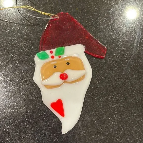 Fused glass Santa ornament