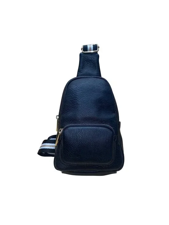 Sondra Roberts Women’s Black Leather Adjustable Strap Crossbody Sling Backpack