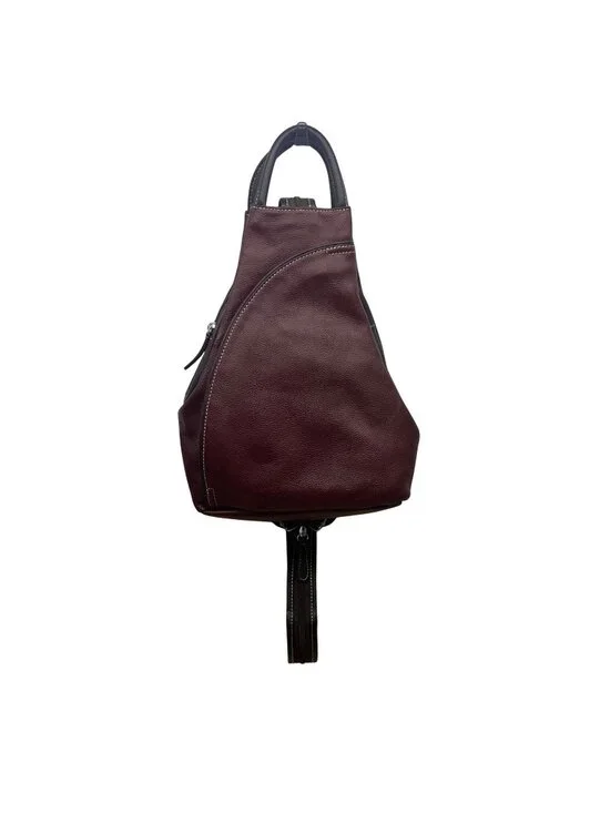 Women’s Burgundy Leather Multiple Compartments Sling Adjustable Straps Backpack