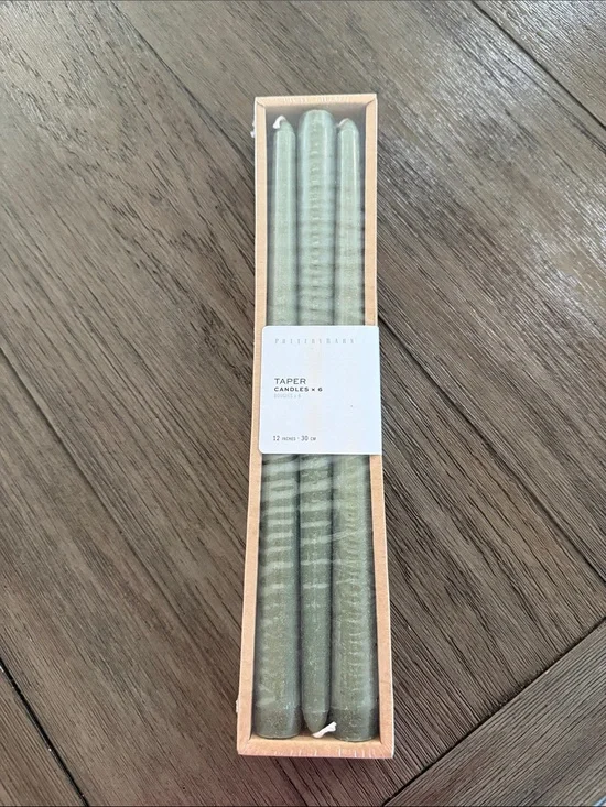 Pottery Barn Olive Green Taper Candles - Set of 6