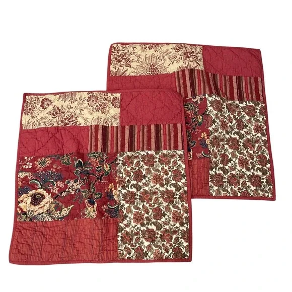 Pottery Barn Set/2 Johanna RED Patchwork Quilted EURO Shams‎ 26 X26 Set