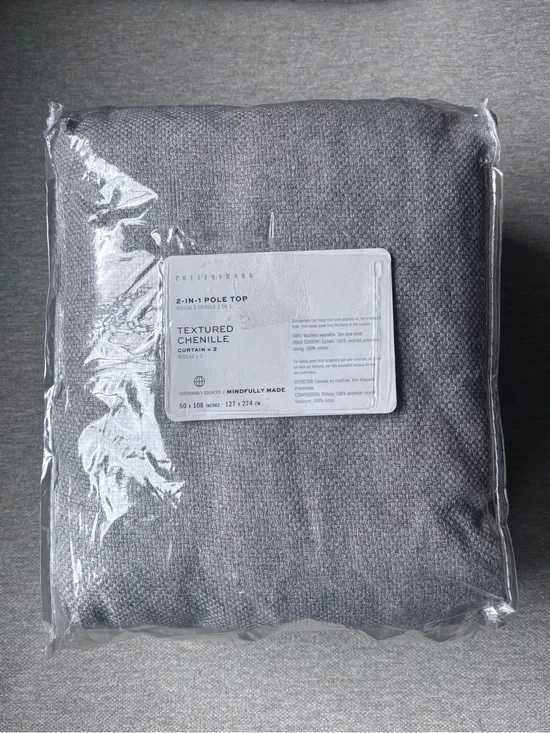 Pottery Barn Chenille Drapes 2 panels 50 x 108” Smoke New in original packaging