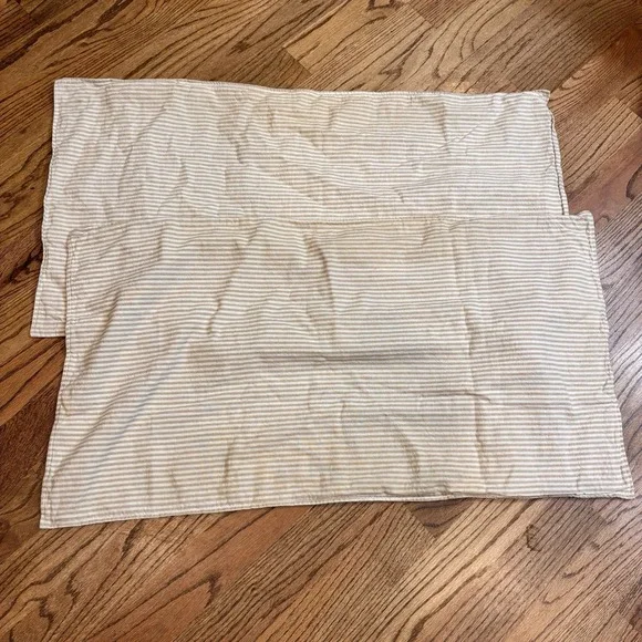 Pottery Barn Set of 2 Linen Cotton Stripe Pillow Shams 36x20 Beige Standard