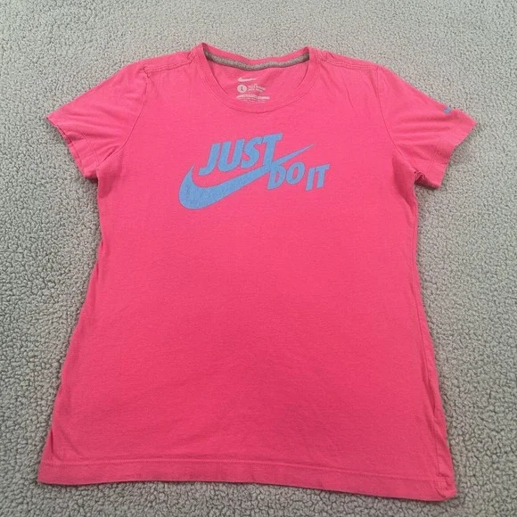 Nike Shirt Womens Large Pink Just Do It Slim Fit Crewneck‎ Graphic Sports Tee