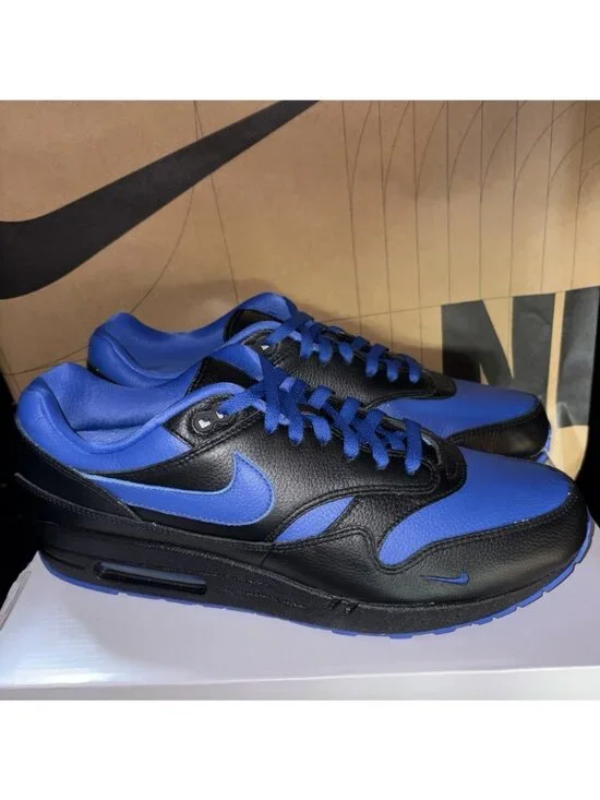 NEW Nike By You Air Max 1 Leather Black Royal Blue HQ3714-900 Men's Size 13