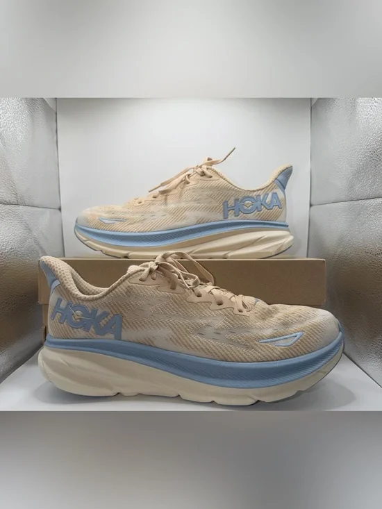 Hoka Women's Beige and Light Blue Performance Running Shoes