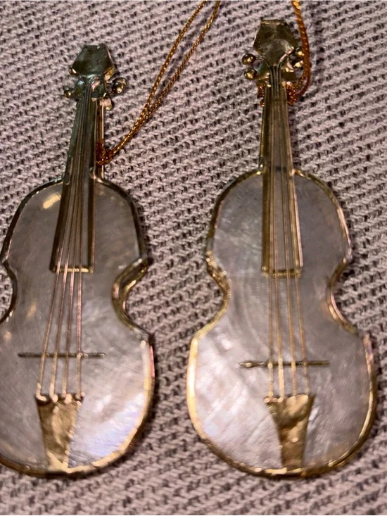 Gold & Capiz shell Violin or guitar? Ornament set of 2