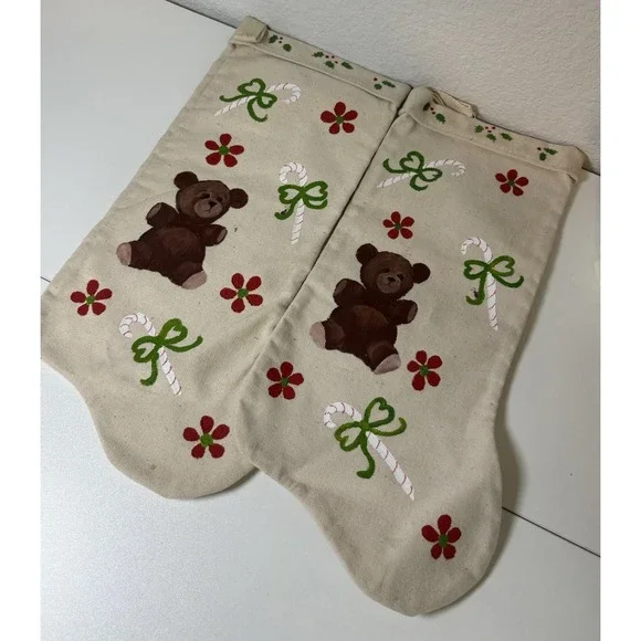 Vintage Handmade Christmas Stockings Teddy Bear
