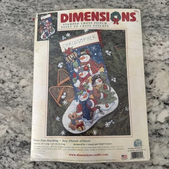 Dimensions Stamped Cross Stitch 16 in. Snowman Snow Fun Stocking Kit 8684