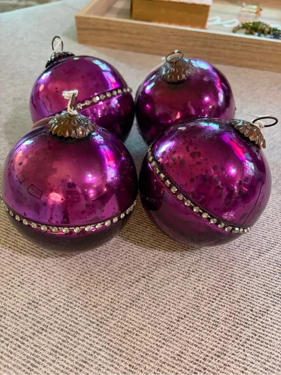 Vintage Christmas Mercury Glass Ornament LOT of 4 measures 4 inch