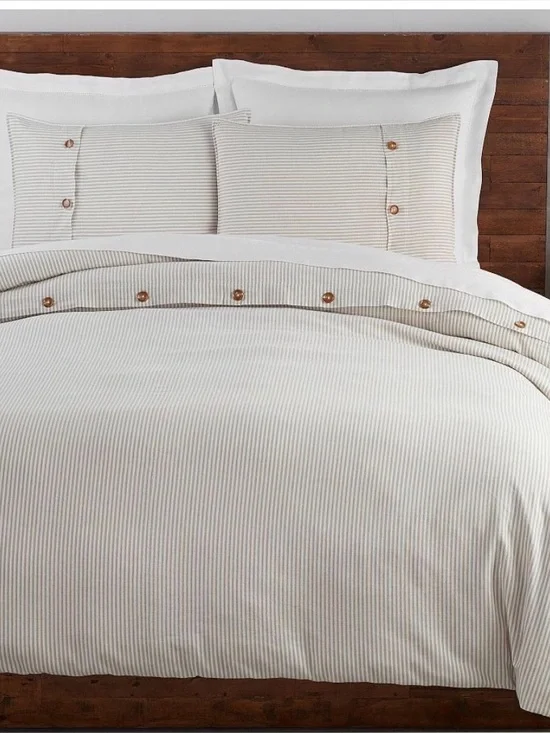 Pottery Barn Classic Cream Pinstripe Duvet Wheaton Cover with Button Accent