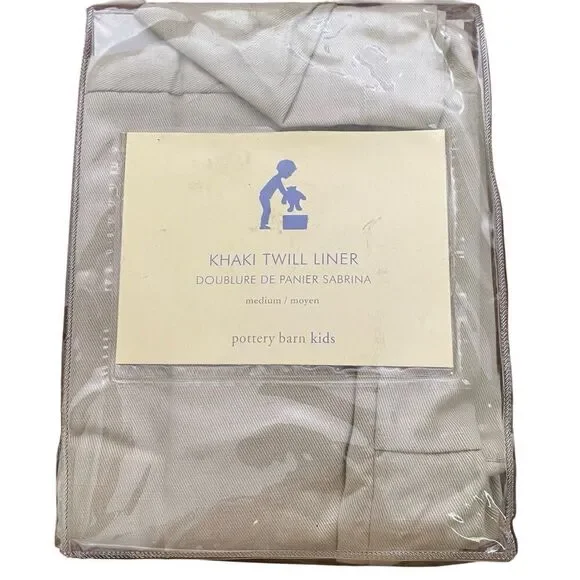 Pottery Barn Kids Khaki Twill  Basket Liner  Medium 100% Cotton New