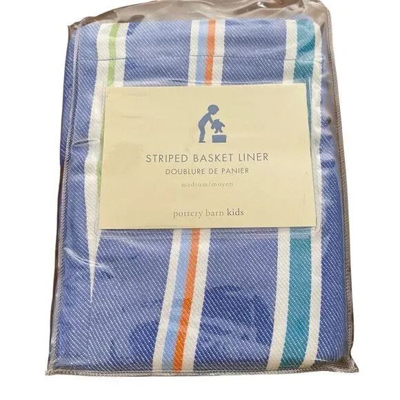 Pottery Barn Kids Striped Basket Liner Blue Medium 100% Cotton New
