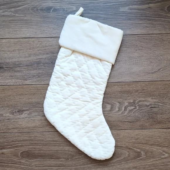 Pottery Barn Holiday Christmas Stockings‎ - Quilted Velvet White Cream