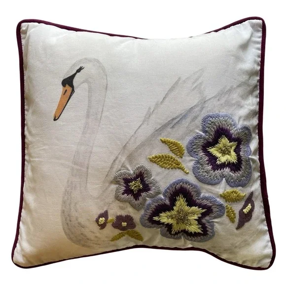 Pottery Barn Teen Swan Decorative Sham With Pillow Embroidered Beaded Velvet 16