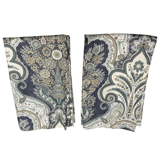 Pottery Barn Standard Pillow Shams Set of 2 Blue Green Paisley 100% Cotton 20x26