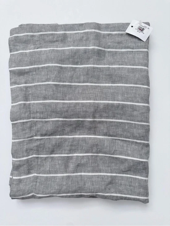 POTTERY BARN Belgian Flax Linen Striped King Sham - Gray & White