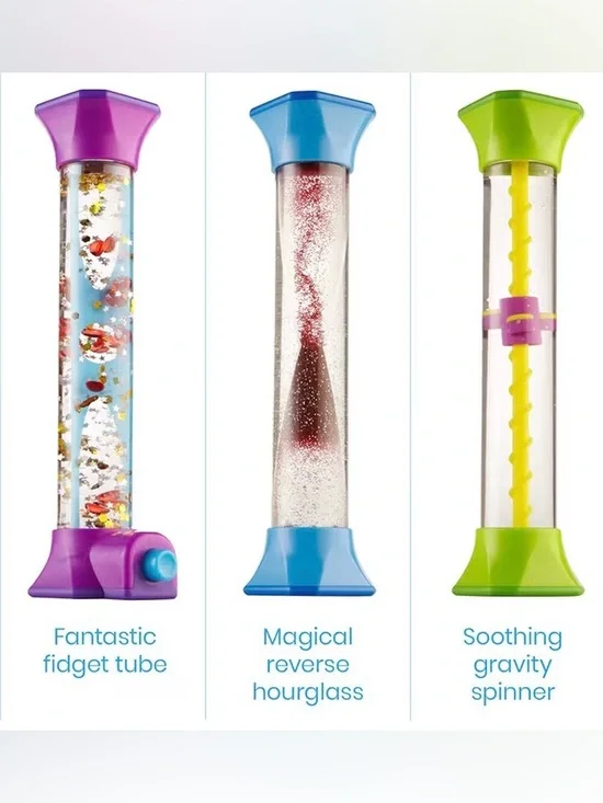 3 hand2mind Sensory Tubes,Travel, Quiet Fidgets, Calm, Anxiety Relief, Classroom