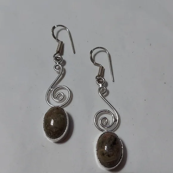 STERLING Silver Unakite Jasper Earrings