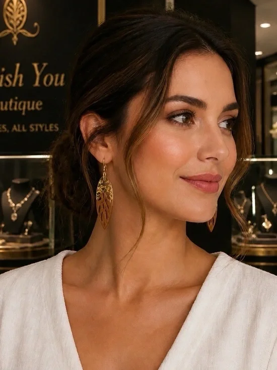Chic Style Hand Created Gold Leaf Drop Earrings - Women Jewelry