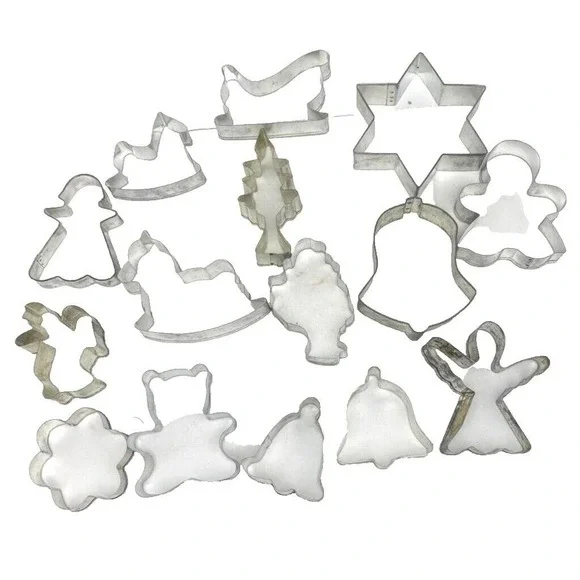 Vintage Cookie Cutter Lot of 15 Holiday Santa Christmas Tree Bell Metal‎ Tin