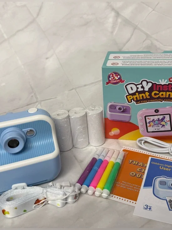 DIY Instant Print Camera for Kids Blue Thermal Camera Photo Video Gift