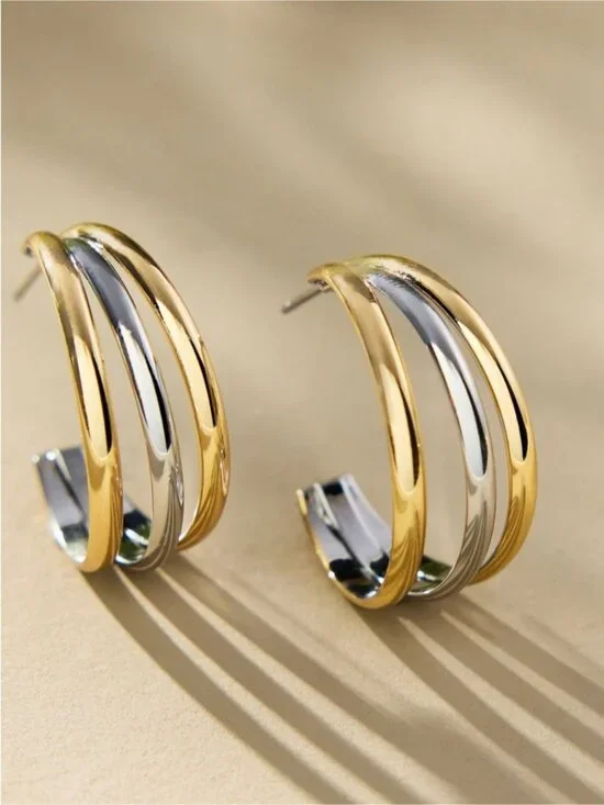 New! Anthropologie Gold Mixed Metal Triple Hoop Earrings NWT