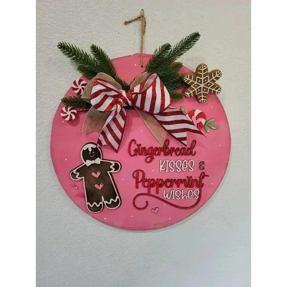 Gingerbread Kissed and Peppermint Wishes Wooden Round 15