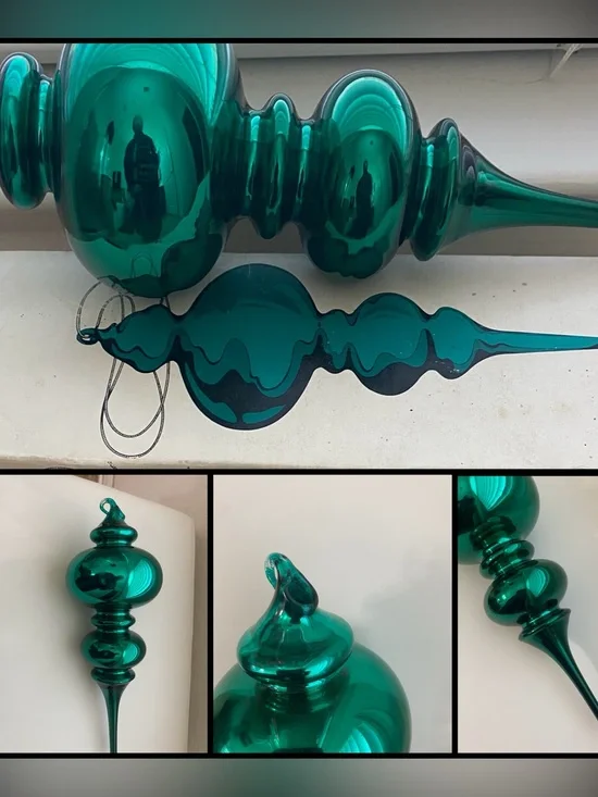 Vintage Dept 56 Mercury Glass Aqua Finial Large Handblown Ornament 9”H In Box