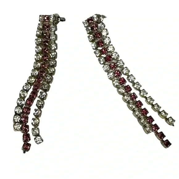 Beautiful waterfall rhinestone earrings clear and pink sparkly stones