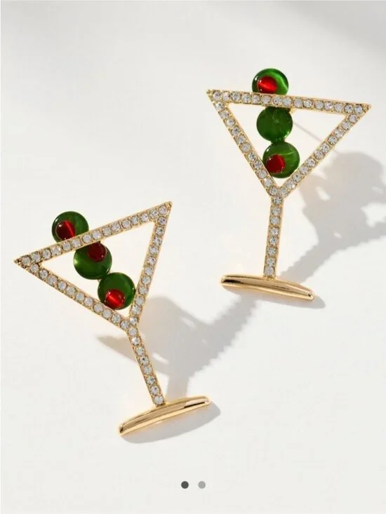 New! Anthropologie Gold Dirty Martini Olive Statement Earrings NWT (3013)