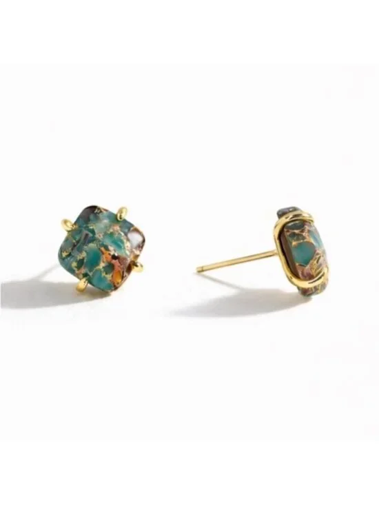 New! Blue Turquoise Gold Prong Post Earrings NWOT  (1024)