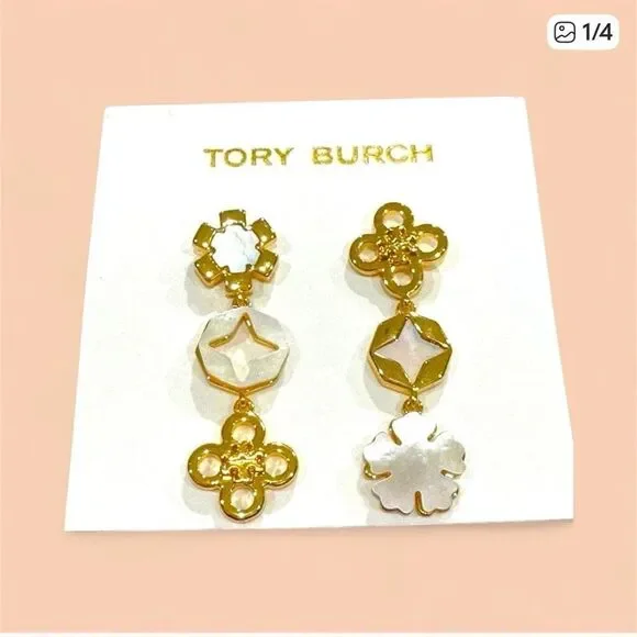 Tory Burch Gold and White Floral Earrings
