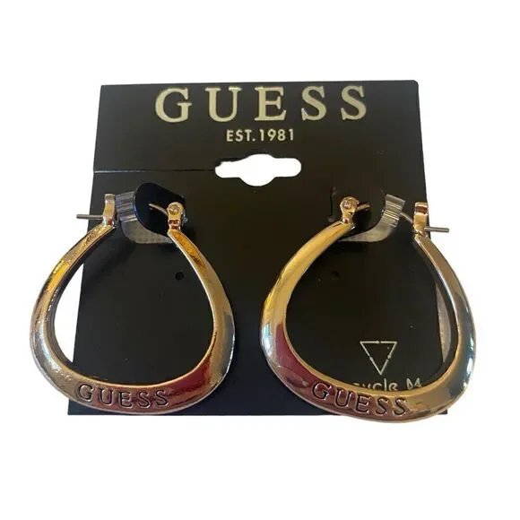 Bright Gold Toned Guess Embossed Earrings.