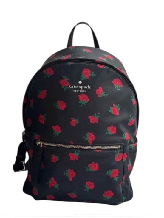 kate spade - Chelsea Med backpack with red rose print.