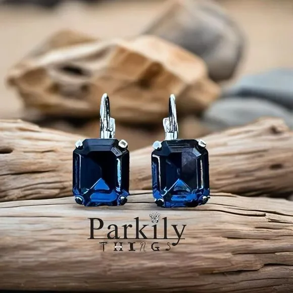 Handcrafted earrings with sparkly Austrian crystal in Montana blue