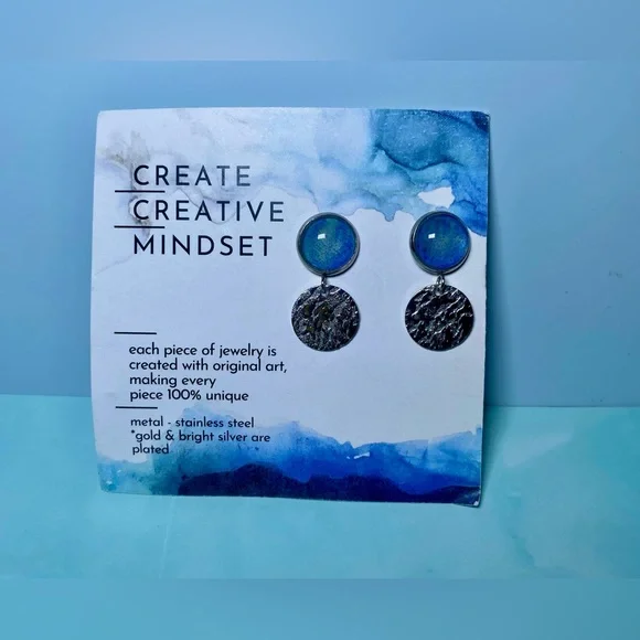 Creative‎ Mindset Stainless Steel Aqua Blue Beautifully Designed Stone Earrings