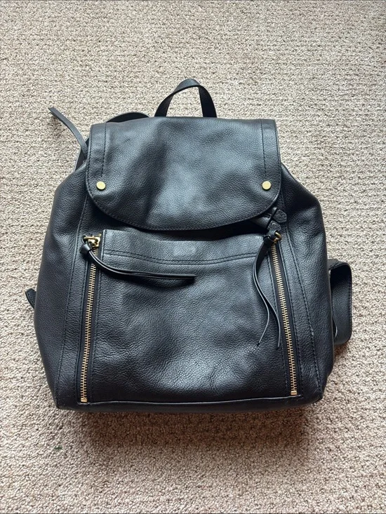 Cole Haan Black Leather Backpack with Gold Accents