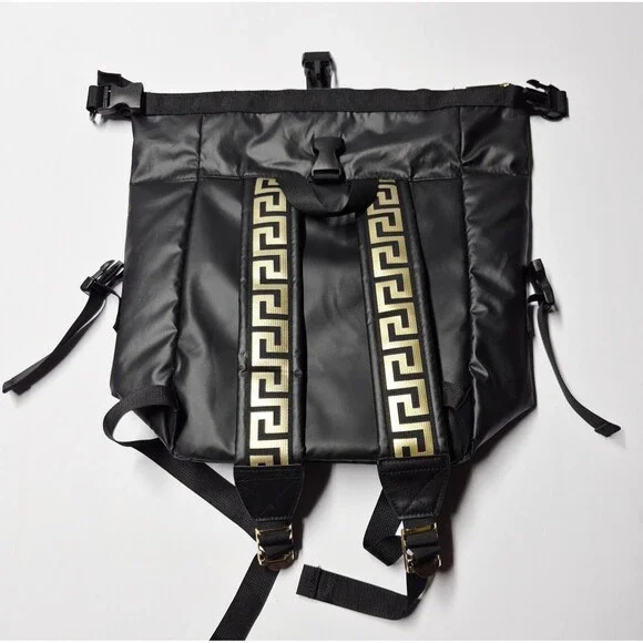 VERSACE Parfums Convertible Rider Backpack Shoulder Tote Bag Black Gold NWOT