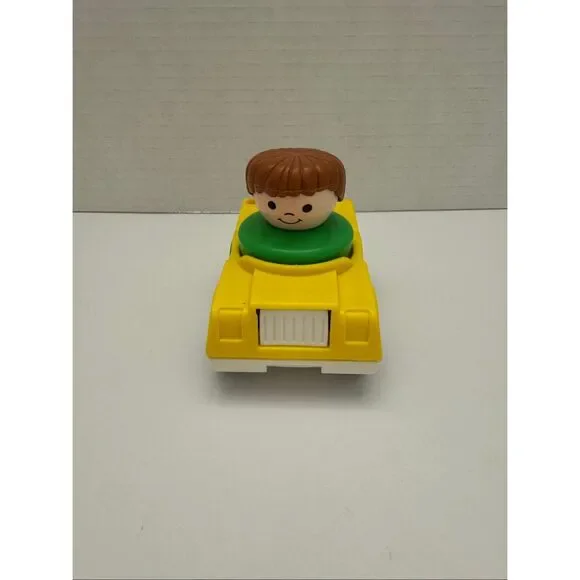 Fisher Price Little People Yellow Car and Figure from Garage Set Vintage 1990