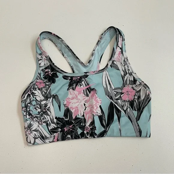Nike Sports Bra Dri Fit Racerback Floral Logo Athletic Blue Pink White Black