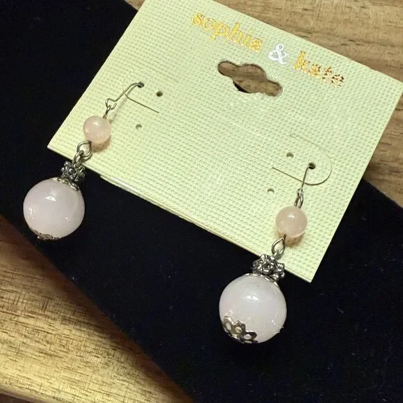 Sophia and Kate Elegant Silver and Pink Dangle Earrings - NEW