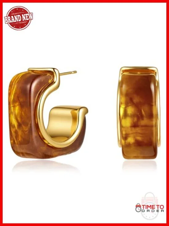 Chunky Hoop Earrings 18K Gold Plated Sterling Silver Post Lightweight Vintage