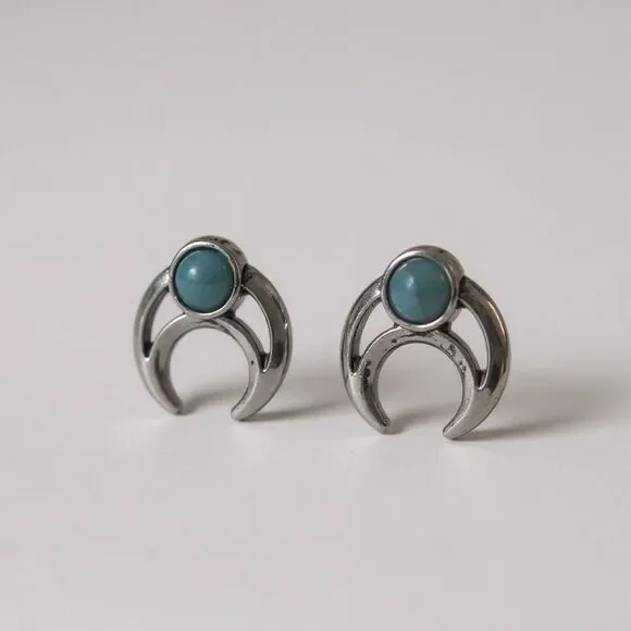 Crescent Moon Turquoise Accent Stud Earrings