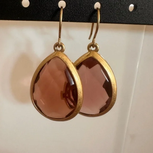 Gold and Pink Teardrop Earrings with Faceted Stones Feminine Bridal Date Night